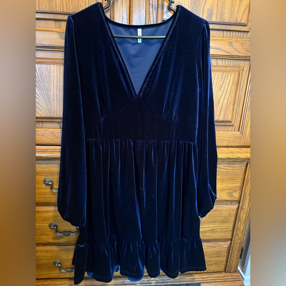 HALARA Navy Blue Velvet Dress